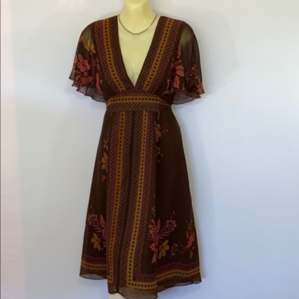 ANNA SUI ANTHROPOLOGIE SILK RUFFLE EMPIRE DRESS SM - Picture 1 of 7